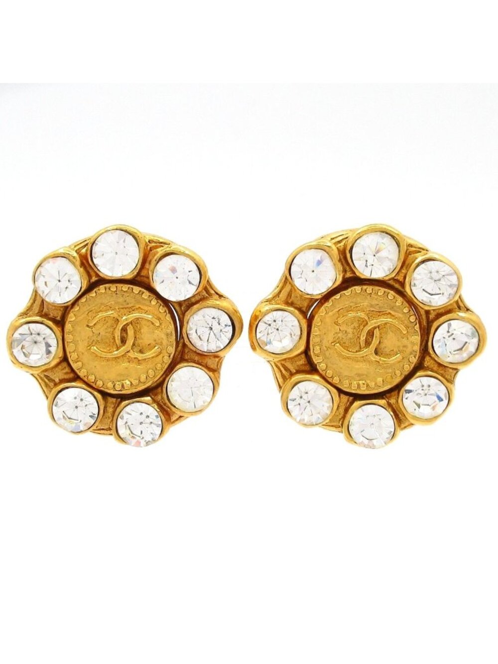 Chanel Earrings Gold Clear CC Logo